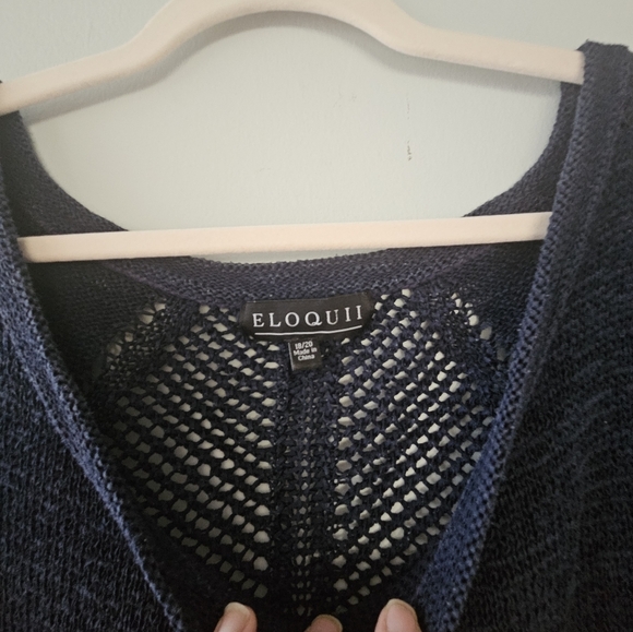 Eloqui Navy Cotton Blend Crochet Knit Drop Short Sleeve T-shirt Plus Size 18/20 - Picture 3 of 10